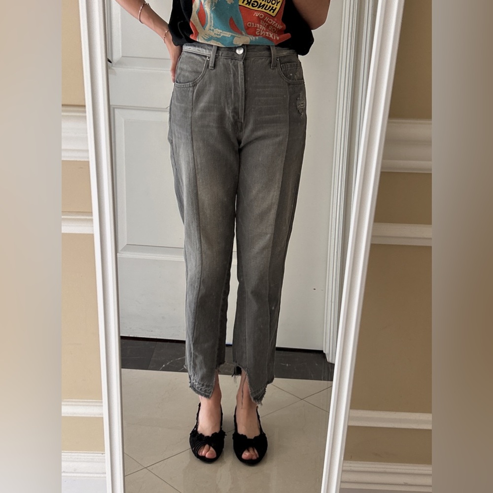 Frame Denim Womens Nouveau Le Mix Jeans Grey Two Tone Raw Hem